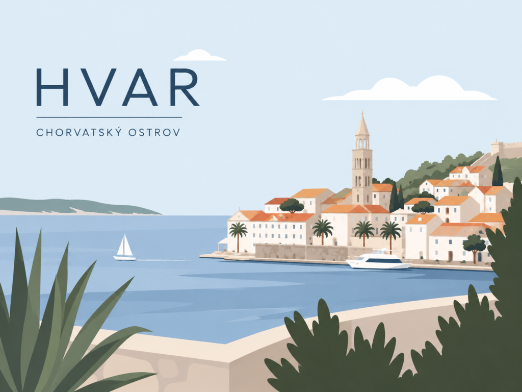 Ostrov Hvar Chorvatsko pohled na město a Pakleni otoci