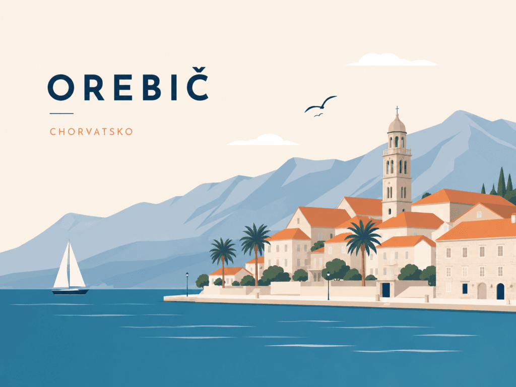 Chorvatsko Orebič Pelješac výhled na Korčulu